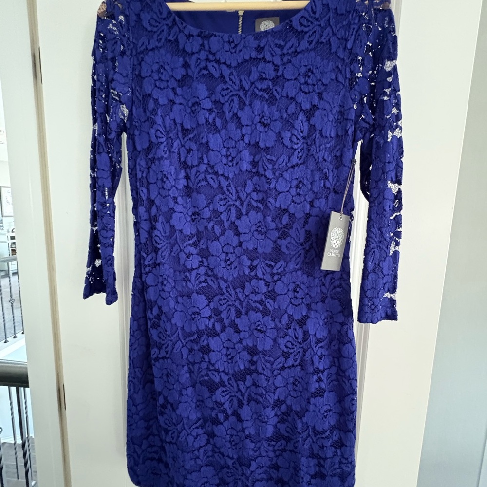 NWT Vince Camuto Royal Blue Lace Long Sleeve Dress, size 8